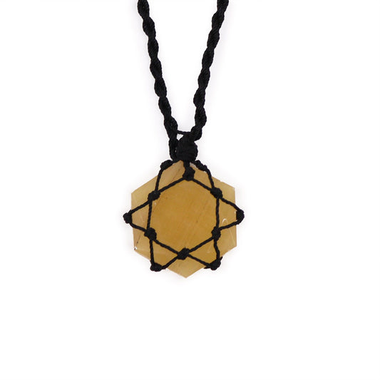 Colgante hexagonal de piedras preciosas entrelazada - Cuarzo amarillo - Tienda Online de Productos Naturales y Ecológicos