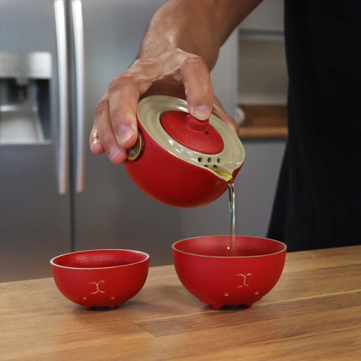 Set de tetera - Gato del Dinero - Dos tazas & Estuche de viaje - Rojo - Tienda Online de Productos Naturales y Ecológicos