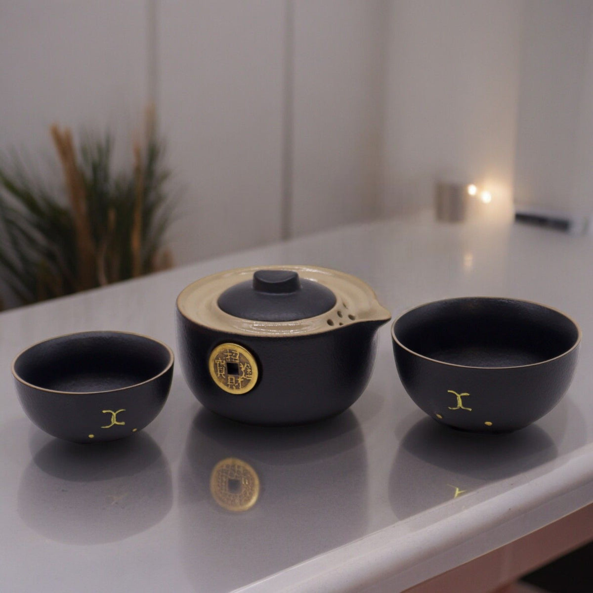 Set de tetera - Gato del Dinero - Dos tazas & Estuche de viaje - azul - Tienda Online de Productos Naturales y Ecológicos