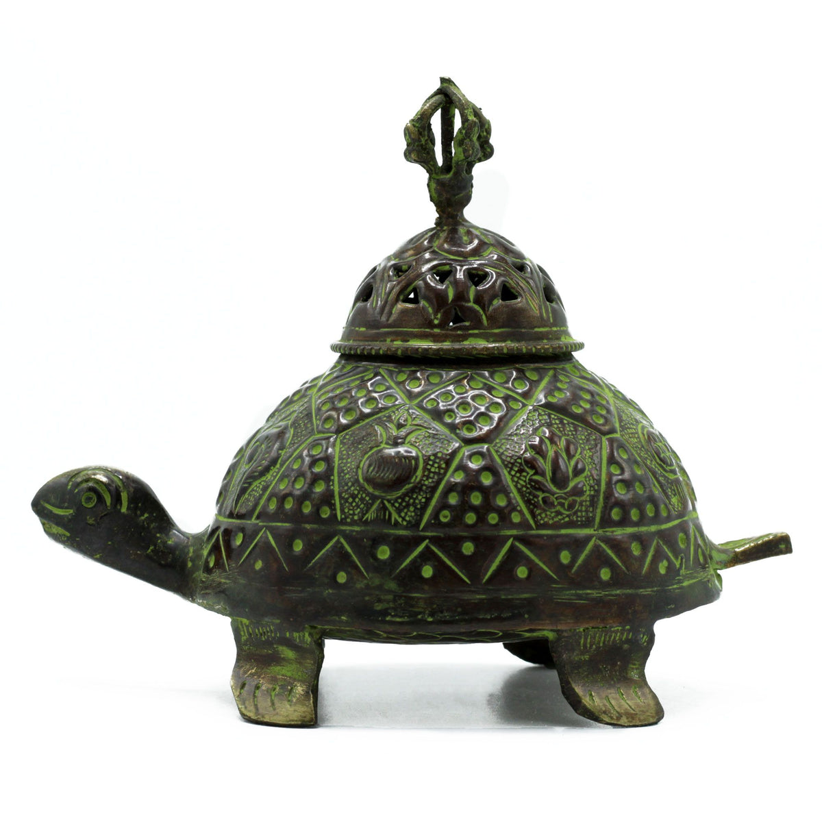 Porta-incienso Tibetano Tortuga Verdigris de Latón - Grande - Tienda Online de Productos Naturales y Ecológicos