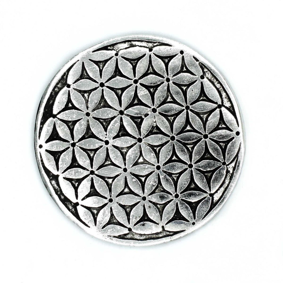PortaIncienso Flor de la Vida Aluminio Pulido 11cm - Tienda Online de Productos Naturales y Ecológicos