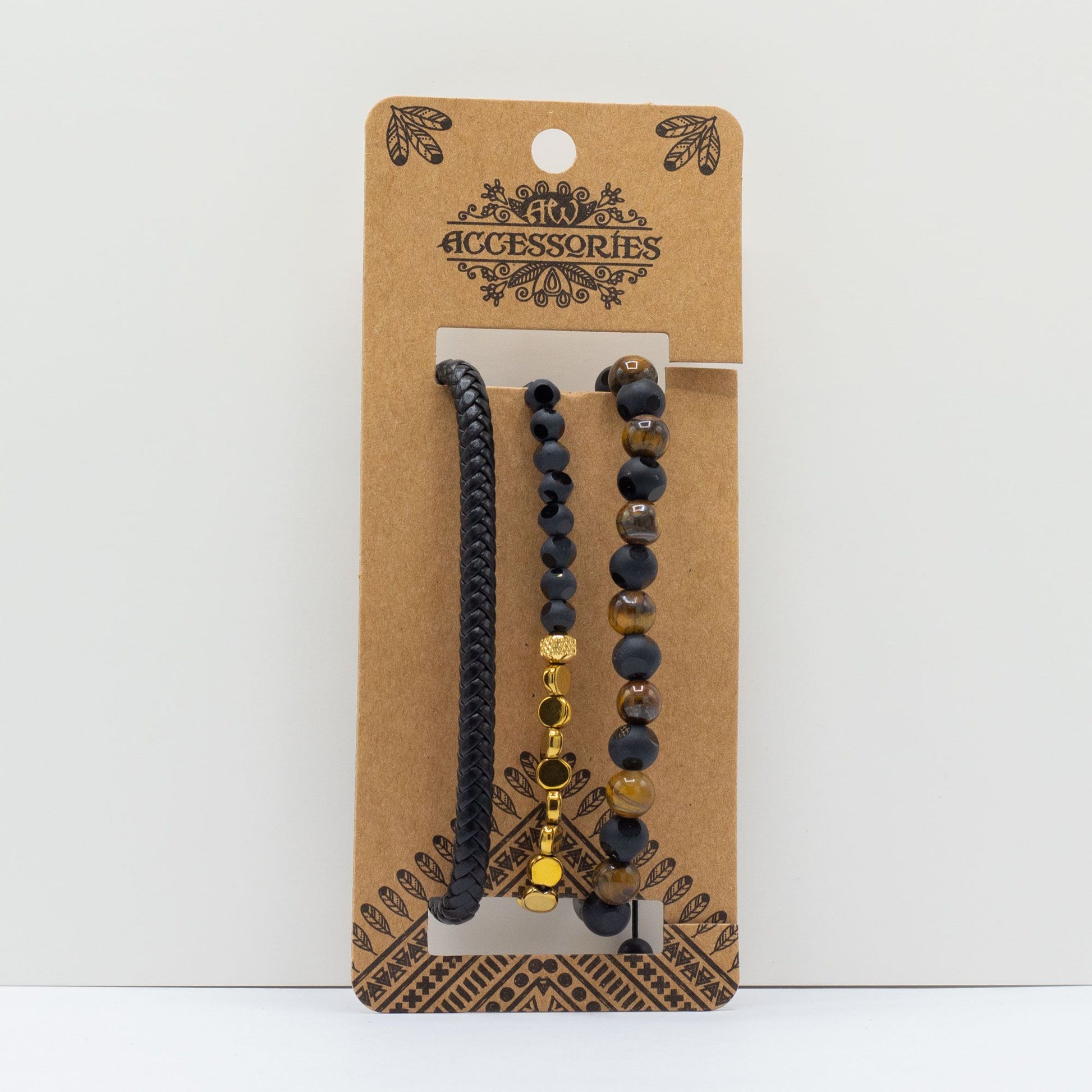 Set de Pulseras para Hombre - Negro y Tostado - Tienda Online de Productos Naturales y Ecológicos