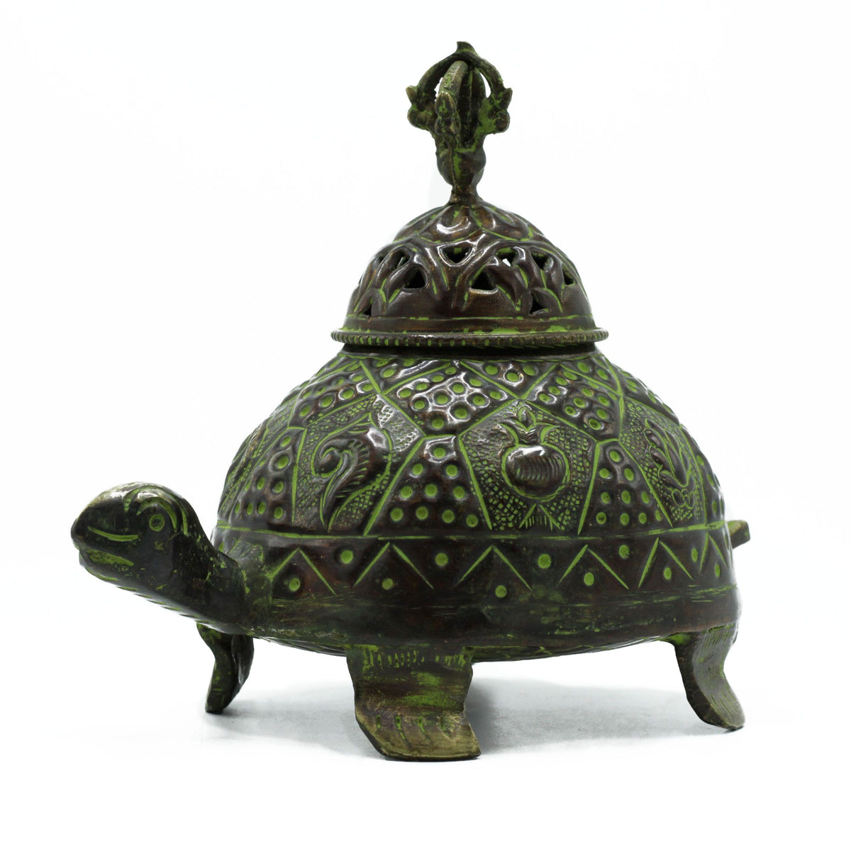 Porta-incienso Tibetano Tortuga Verdigris de Latón - Grande - Tienda Online de Productos Naturales y Ecológicos