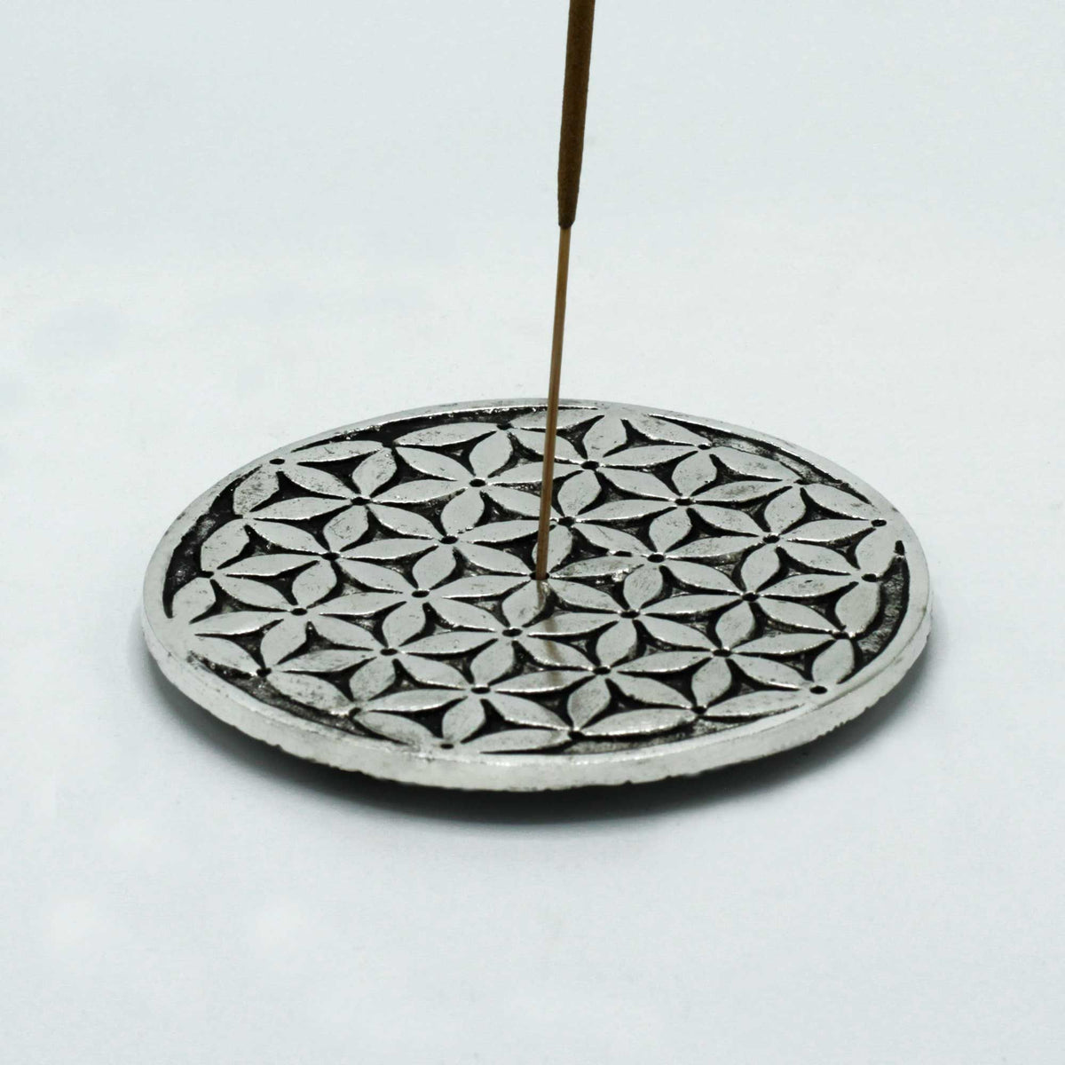 PortaIncienso Flor de la Vida Aluminio Pulido 11cm - Tienda Online de Productos Naturales y Ecológicos