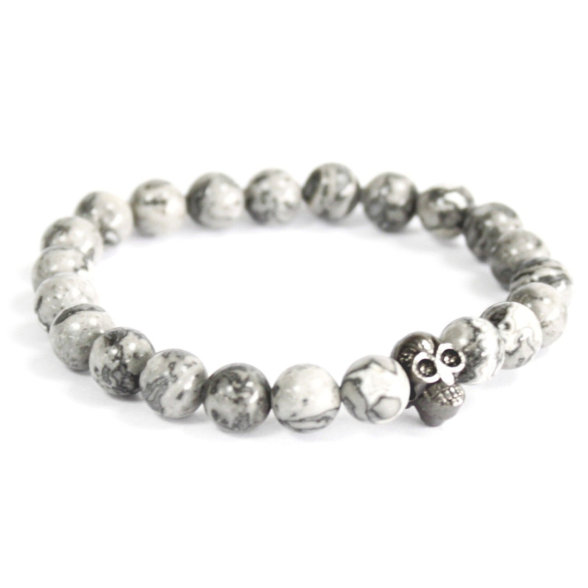 Calavera de peltre / ágata gris - Pulsera de piedras preciosas - Tienda Online de Productos Naturales y Ecológicos