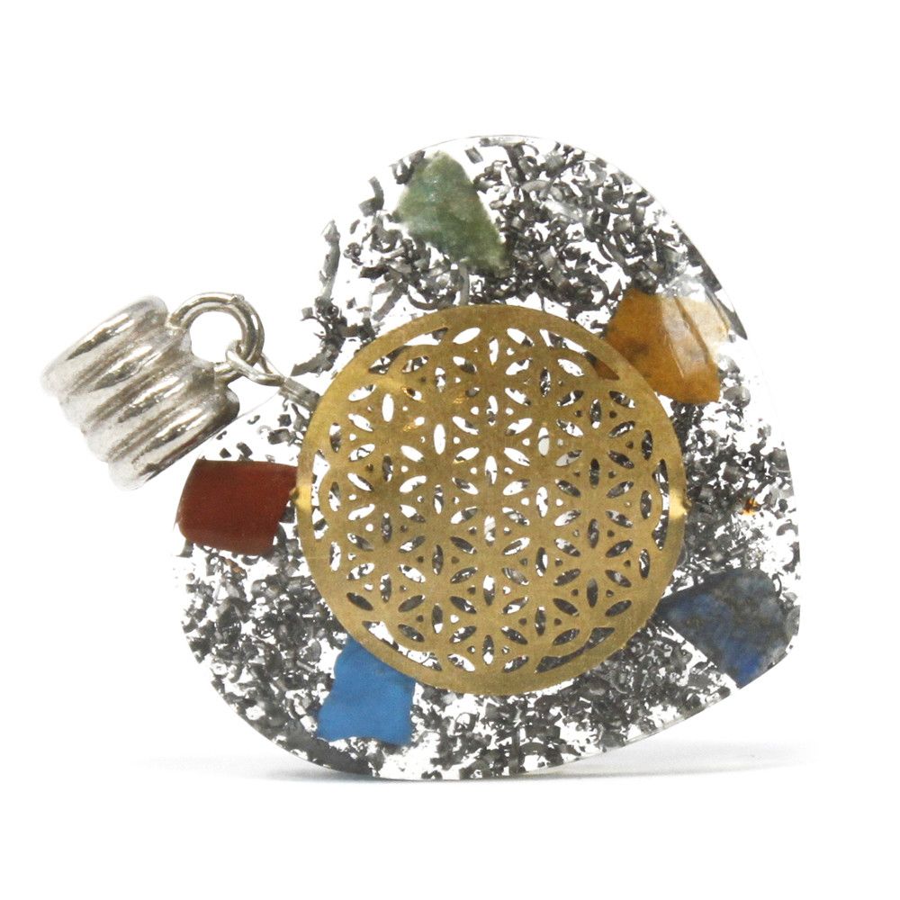 Colgante de Orgonita - Corazón de chakra de 7 piedras - Tienda Online de Productos Naturales y Ecológicos