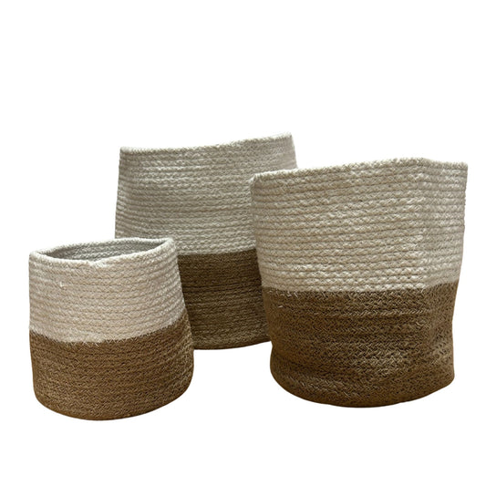 Set de 3 Cestas de Algodón y Yute - Blanco - Tienda Online de Productos Naturales y Ecológicos