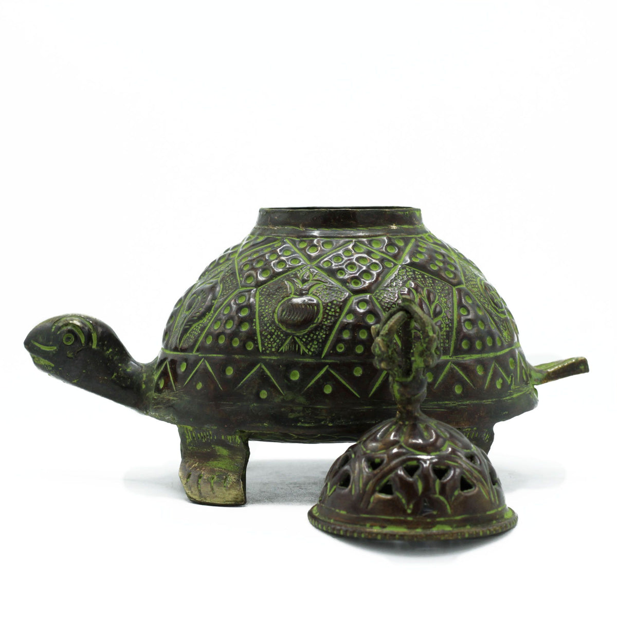 Porta-incienso Tibetano Tortuga Verdigris de Latón - Grande - Tienda Online de Productos Naturales y Ecológicos