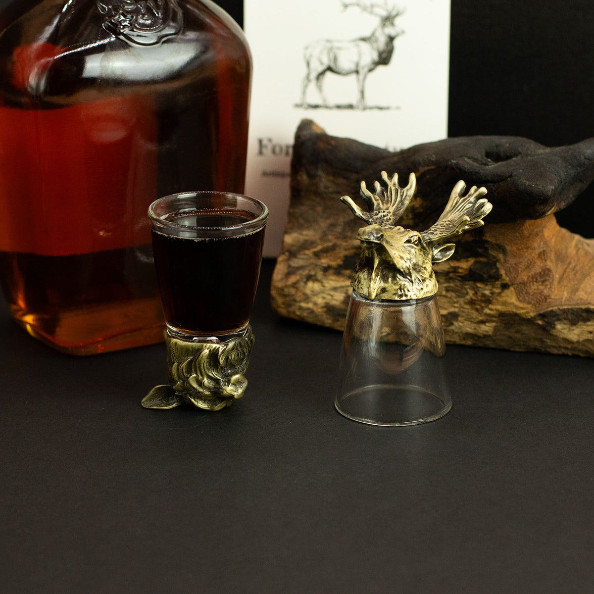Conjunto de regalo de 12 vasos de chupito Bottom Up (25ml) - Bosque y Criaturas Místicas - Bronce Antiguo - Tienda Online de Productos Naturales y Ecológicos