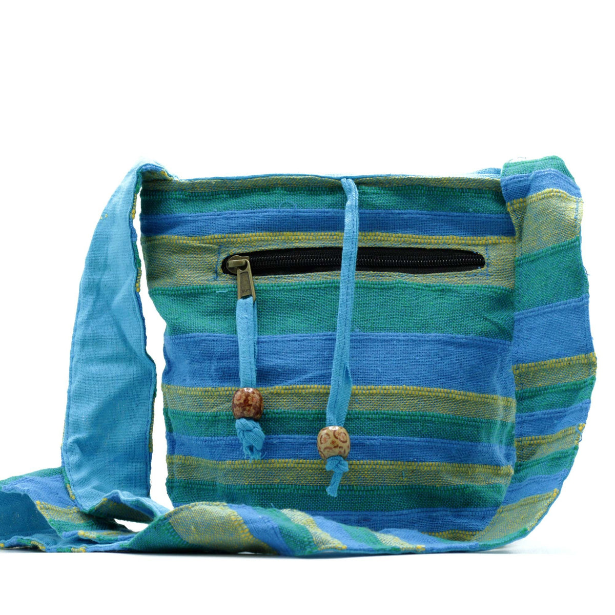 Bolsa bandolera Nepal -Prados de primavera Verde y Azul - Tienda Online de Productos Naturales y Ecológicos