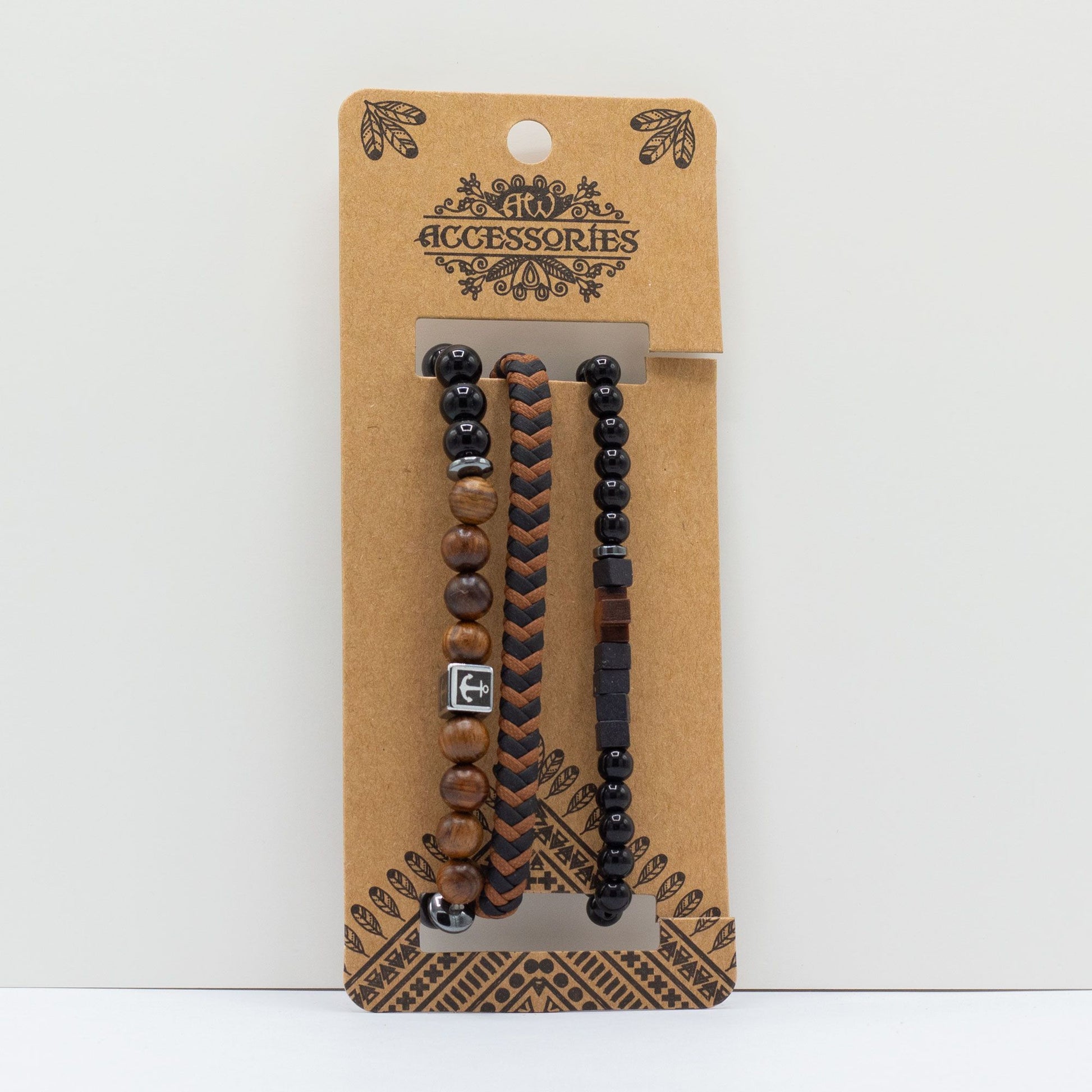 Set de Pulseras para Hombre - Negro y Tostado - Tienda Online de Productos Naturales y Ecológicos