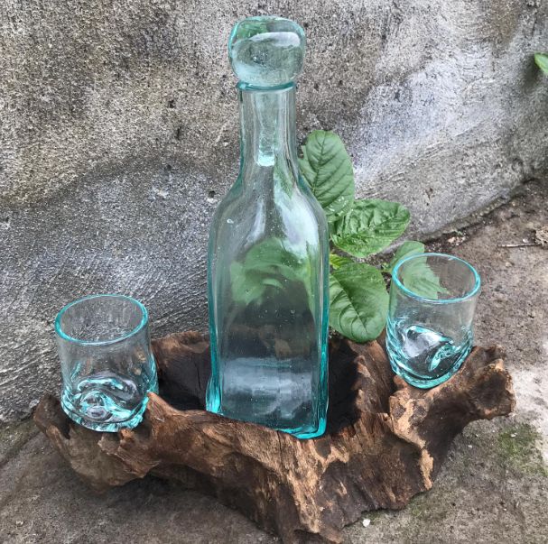 Vidrio Fundido Sobre Madera - Set Whisky - Tienda Online de Productos Naturales y Ecológicos