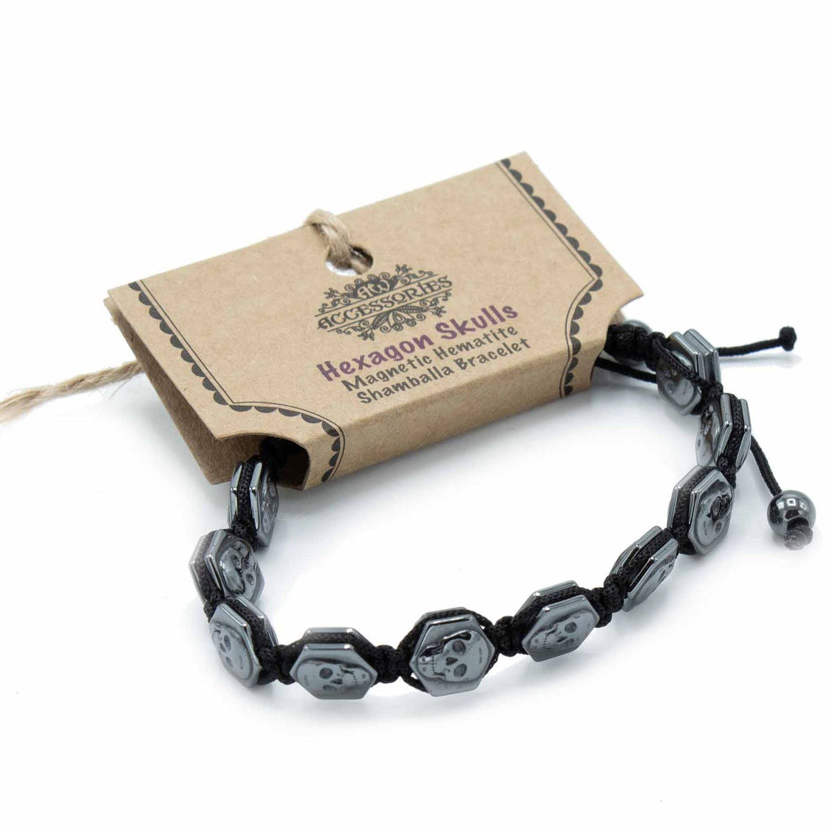 Pulsera Magnética Shamballa de Hematita  -  Calaveras Hexagonales - Tienda Online de Productos Naturales y Ecológicos
