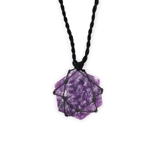 Colgante hexagonal de piedras preciosas entrelazada - Lepidolita - Tienda Online de Productos Naturales y Ecológicos