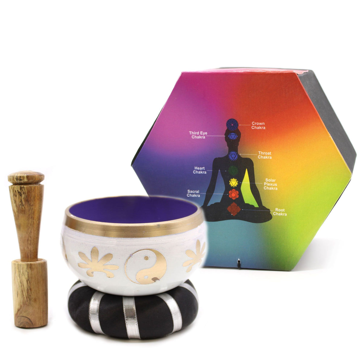 Juego de Cuenco Tibetano - Yin & Yang - Blanco/Morado 10,7 cm - Tienda Online de Productos Naturales y Ecológicos