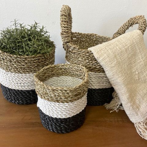 Juego de cestas de algas marinas - Gris oscuro / Blanco / Natural - Tienda Online de Productos Naturales y Ecológicos