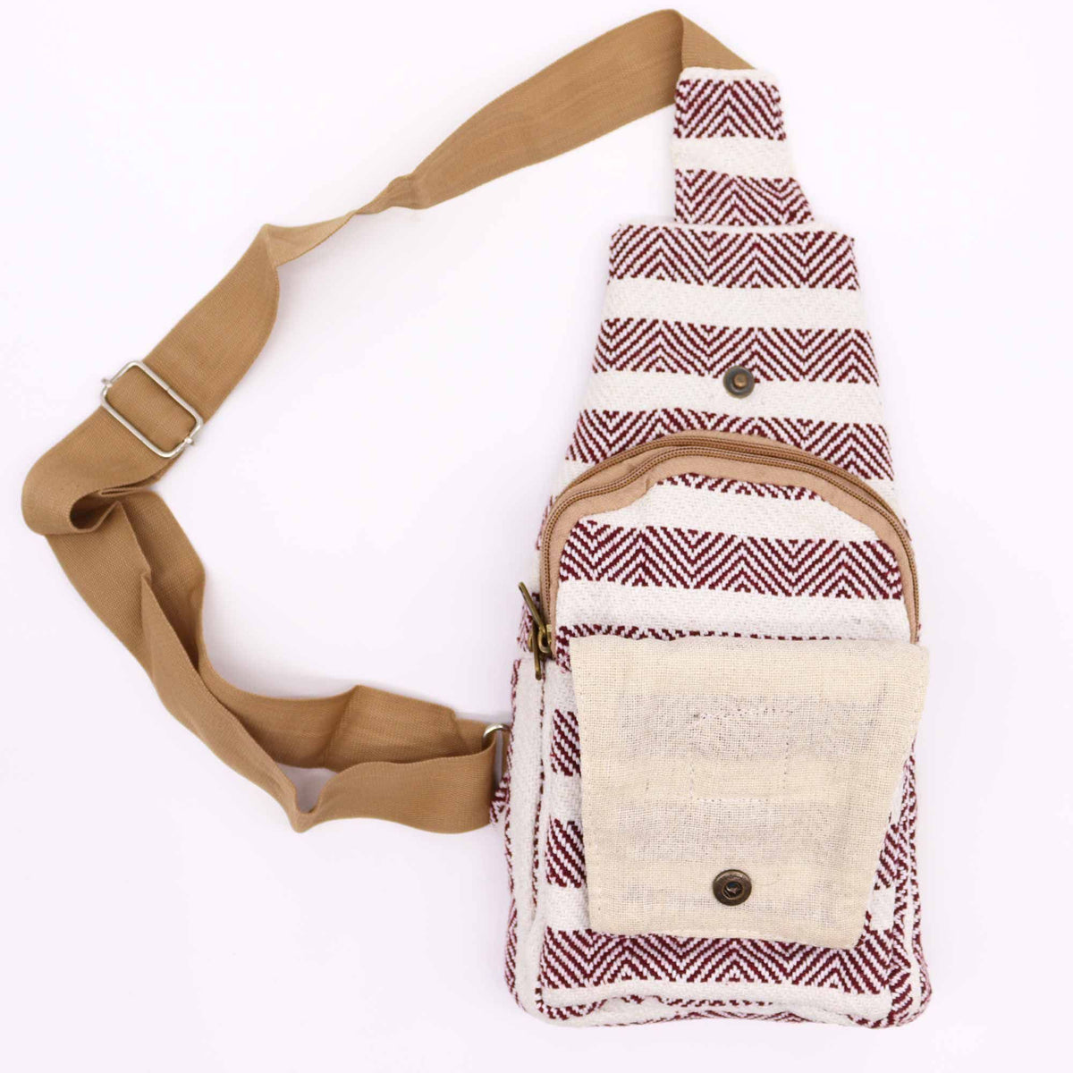 Bolso Bandolera de Algodon Natural - Burdeos y Blanco - Tienda Online de Productos Naturales y Ecológicos