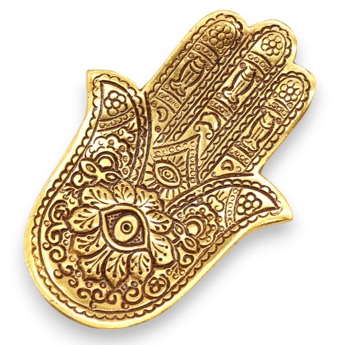 Porta-incienso Hamsa Pequeño Aluminio Dorado 13x5.5cm - Tienda Online de Productos Naturales y Ecológicos