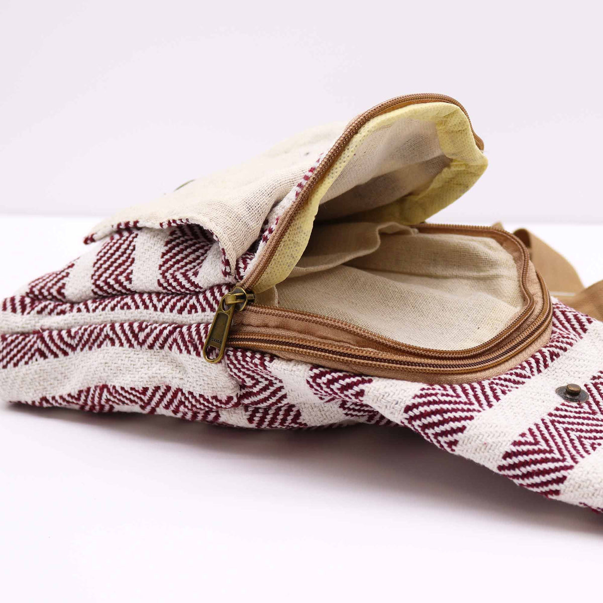 Bolso Bandolera de Algodon Natural - Burdeos y Blanco - Tienda Online de Productos Naturales y Ecológicos