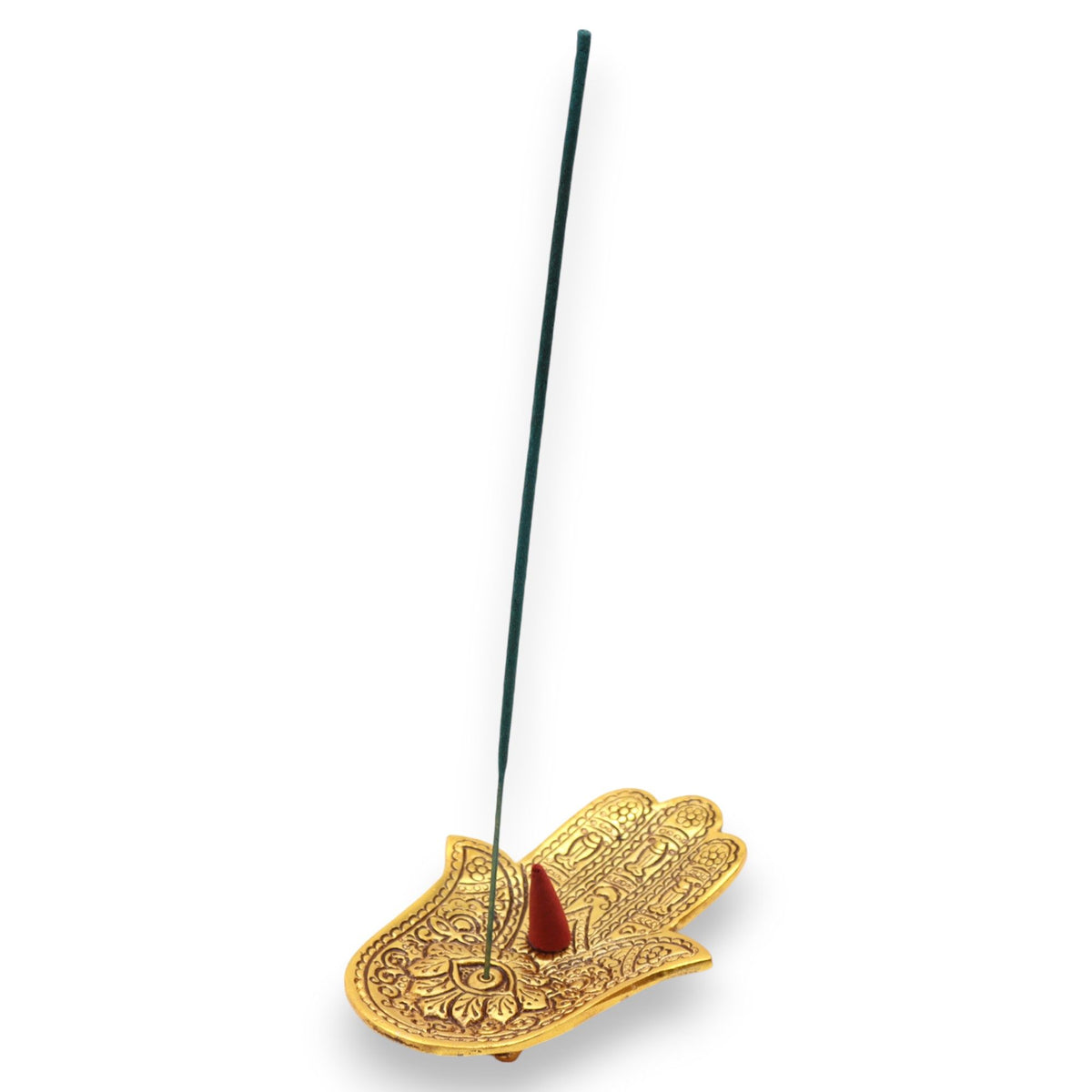 Porta-incienso Hamsa Pequeño Aluminio Dorado 13x5.5cm - Tienda Online de Productos Naturales y Ecológicos
