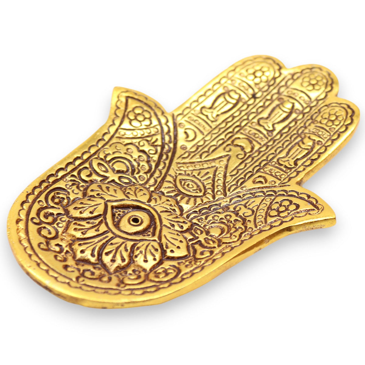 Porta-incienso Hamsa Pequeño Aluminio Dorado 13x5.5cm - Tienda Online de Productos Naturales y Ecológicos