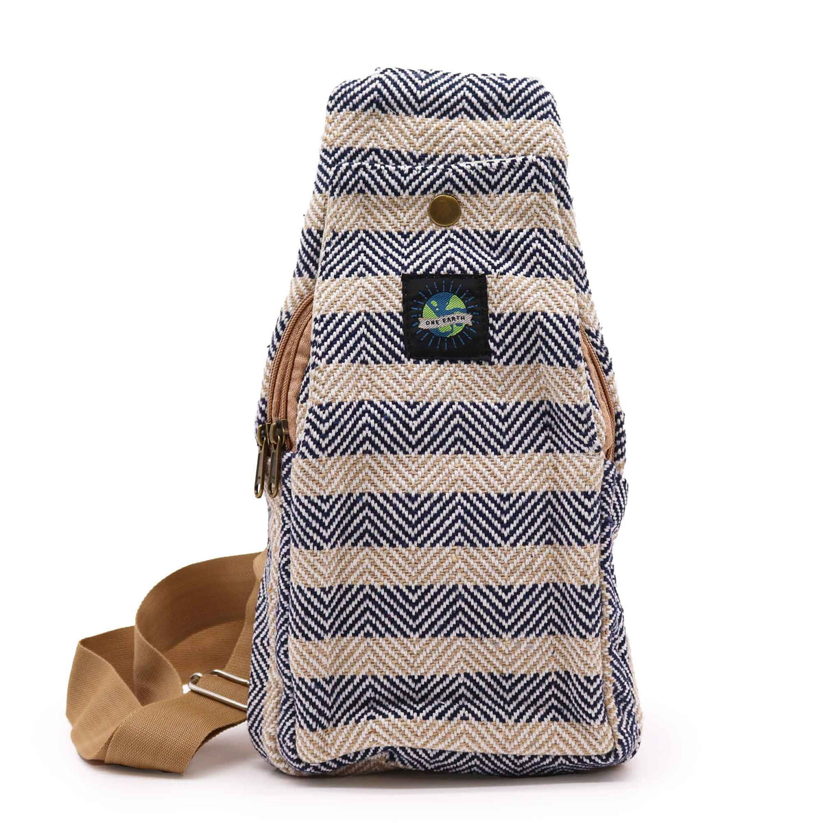 Bolso Bandolera de Algodon Natural - Marron Claro y Azul Marino - Tienda Online de Productos Naturales y Ecológicos