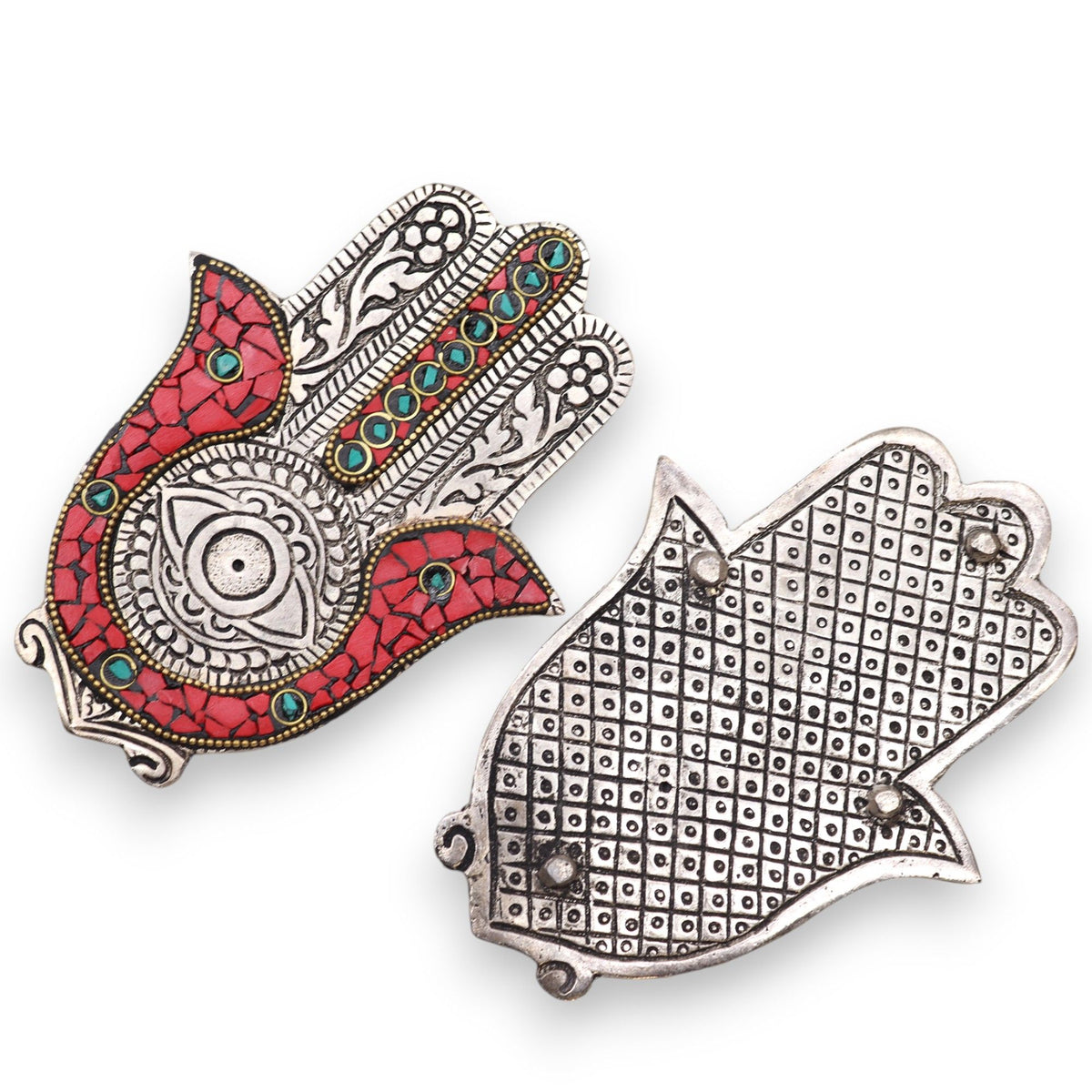 Porta-incienso Hamsa Rojo y Verde Pequeño 13x5.5cm - Tienda Online de Productos Naturales y Ecológicos