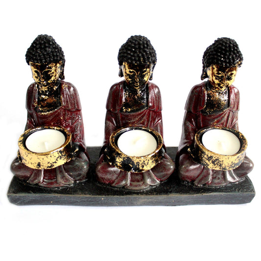 Buda antiguo - sostenedor de vela de tres devotos - Tienda Online de Productos Naturales y Ecológicos