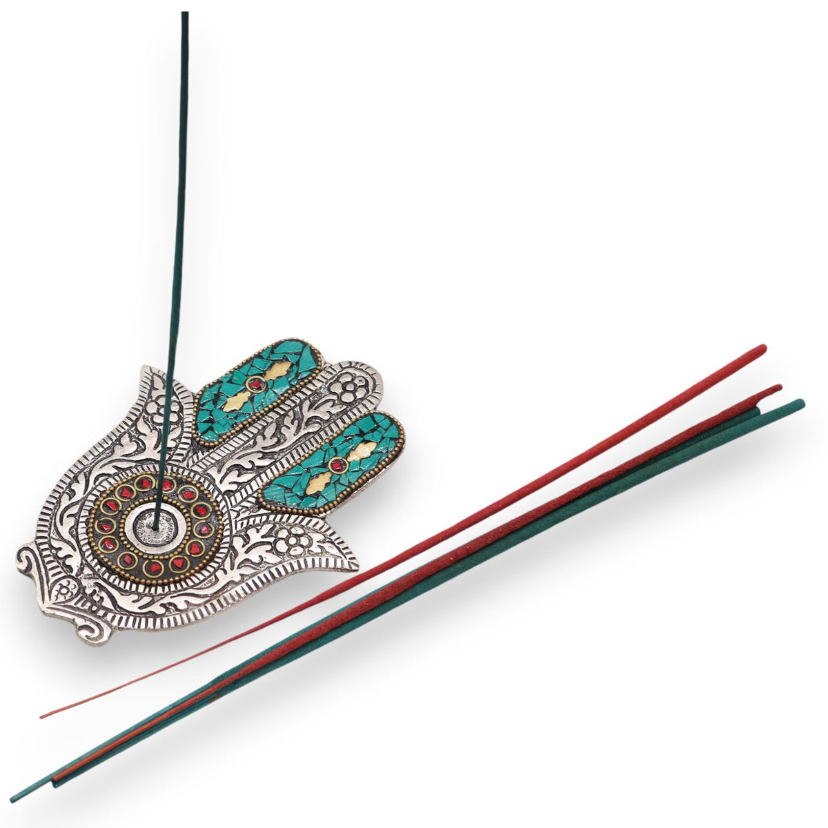 Porta-incienso Hamsa Verde Pequeño 13x5.5cm - Tienda Online de Productos Naturales y Ecológicos