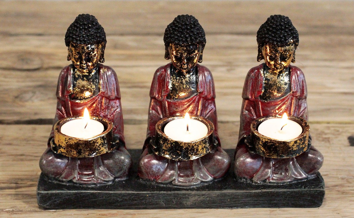 Buda antiguo - sostenedor de vela de tres devotos - Tienda Online de Productos Naturales y Ecológicos