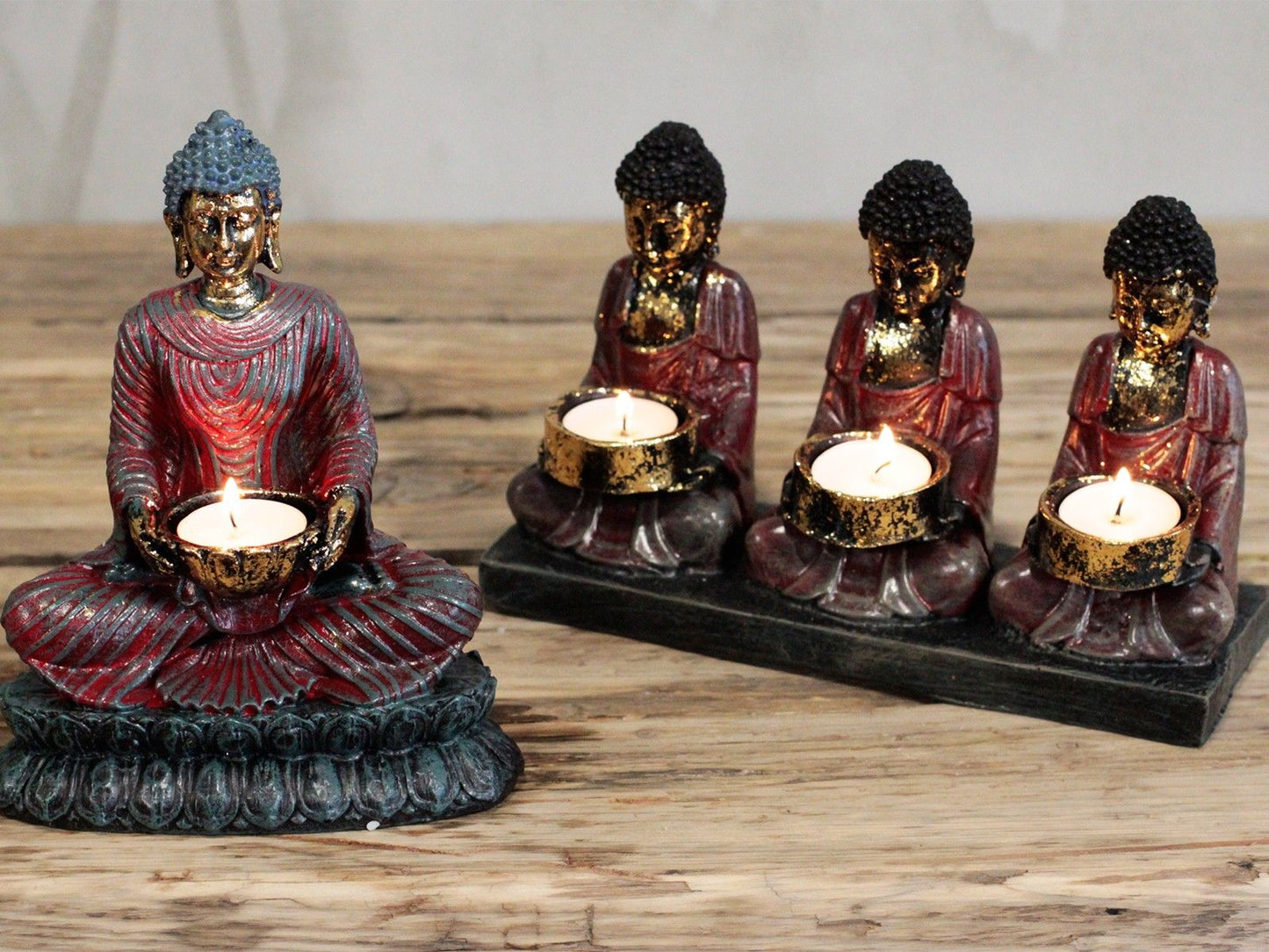 Buda antiguo - sostenedor de vela de tres devotos - Tienda Online de Productos Naturales y Ecológicos
