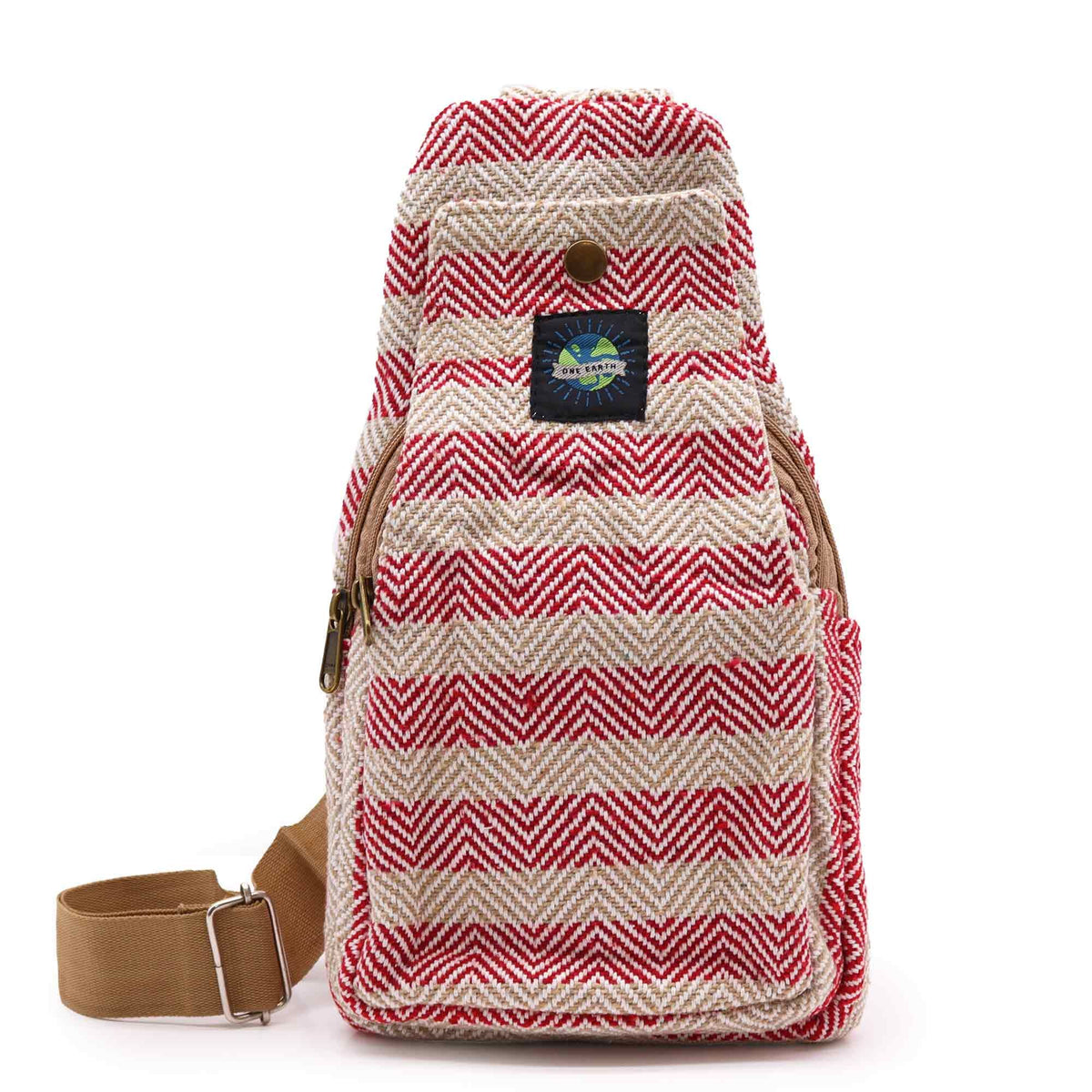 Bolso Bandolera de Algodon Natural - Marron Claro y Rosa - Tienda Online de Productos Naturales y Ecológicos