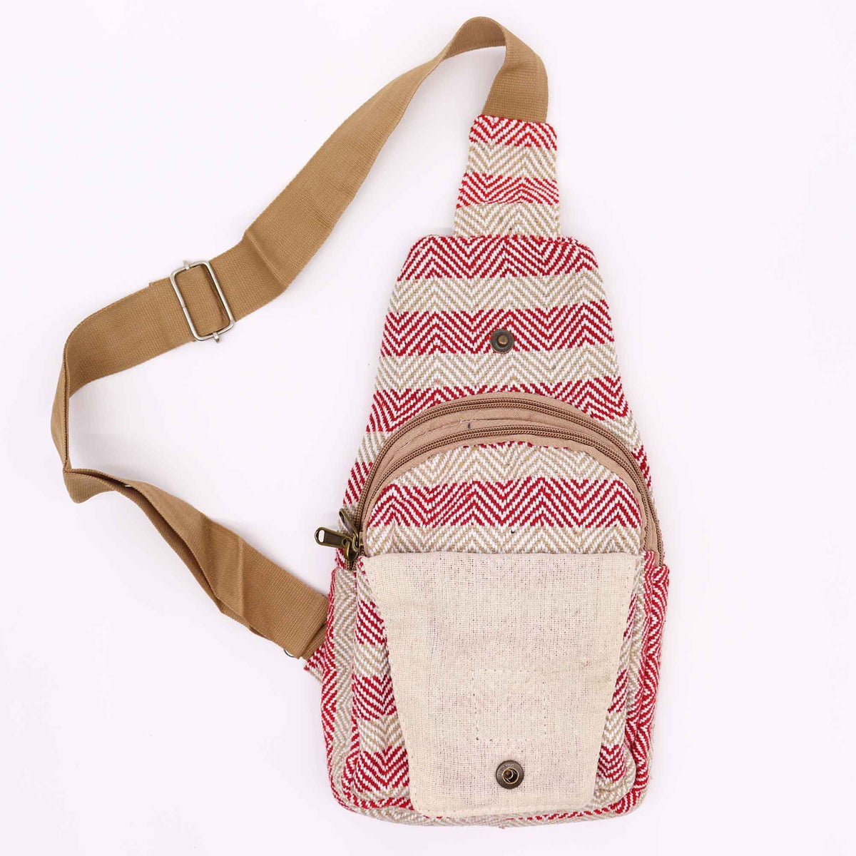 Bolso Bandolera de Algodon Natural - Marron Claro y Rosa - Tienda Online de Productos Naturales y Ecológicos