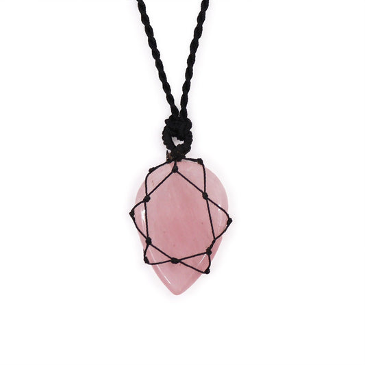 Colgante de lágrima de piedras preciosas entrelazada - Cuarzo rosa - Tienda Online de Productos Naturales y Ecológicos