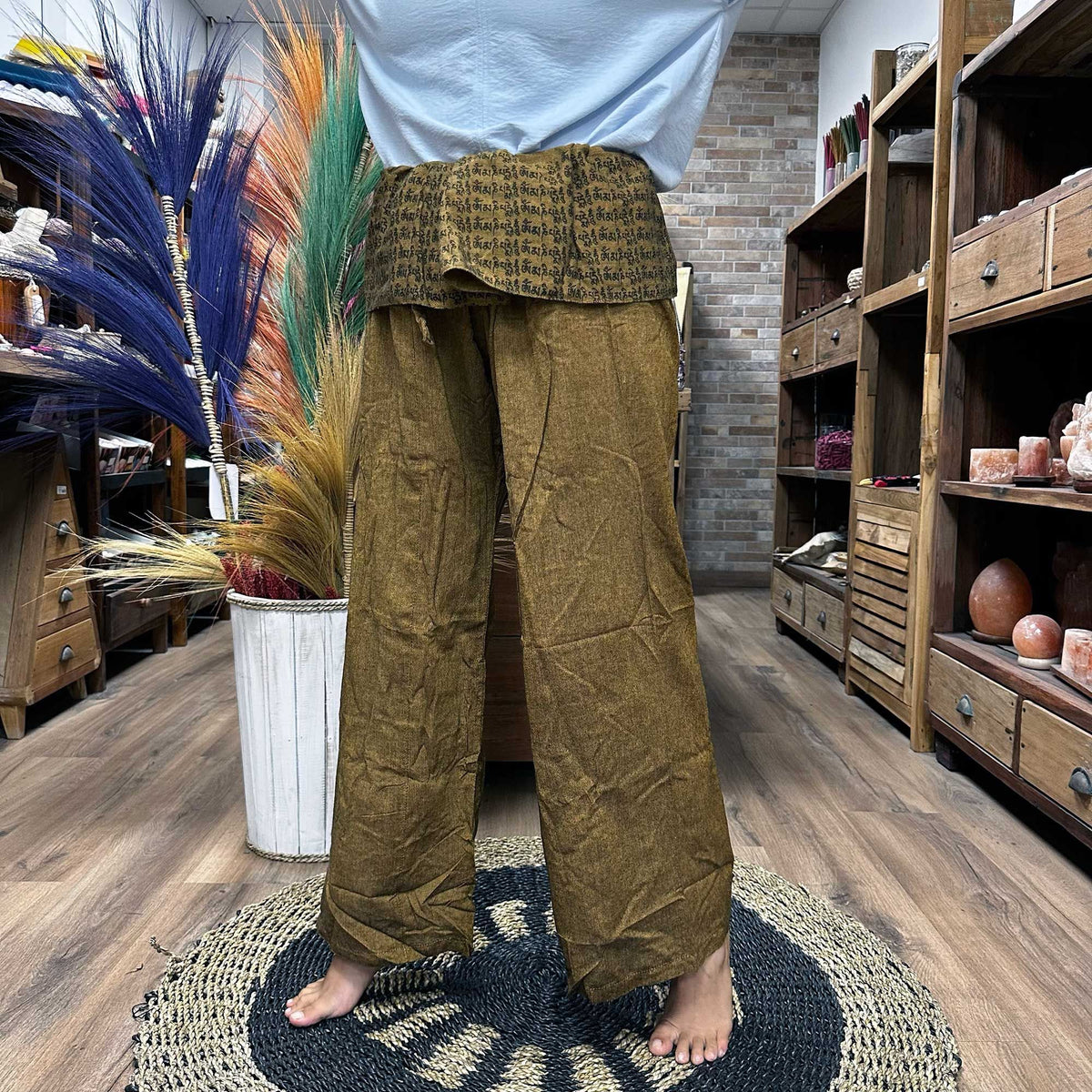 Pantalones de yoga y festivales - Mantra mandala del pescador tailandés en naranja - Tienda Online de Productos Naturales y Ecológicos