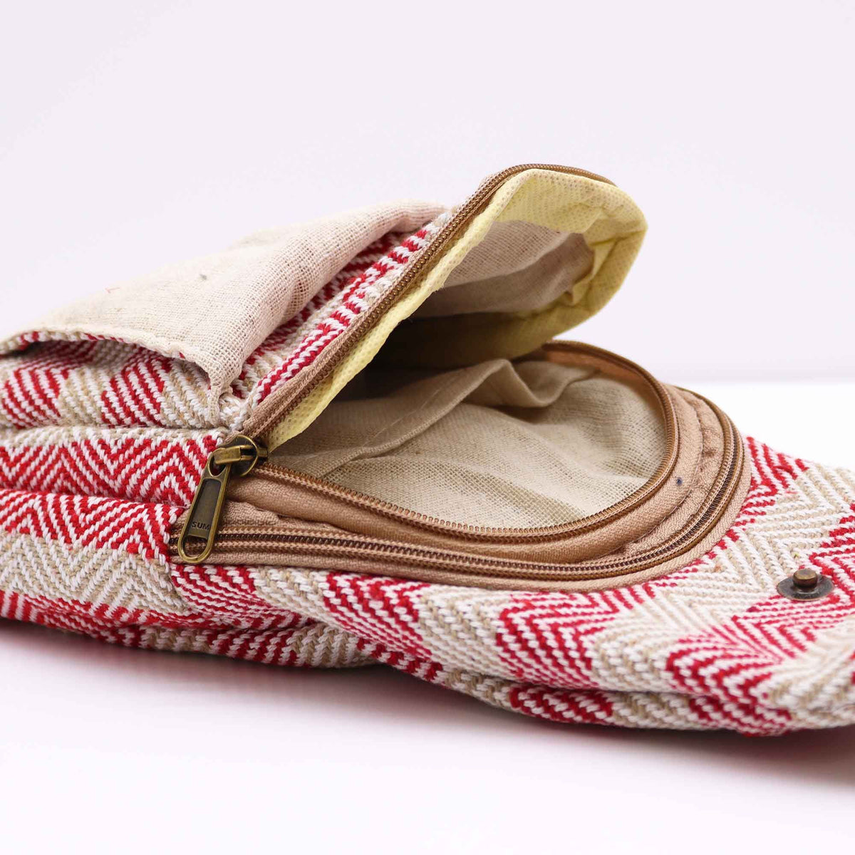 Bolso Bandolera de Algodon Natural - Marron Claro y Rosa - Tienda Online de Productos Naturales y Ecológicos