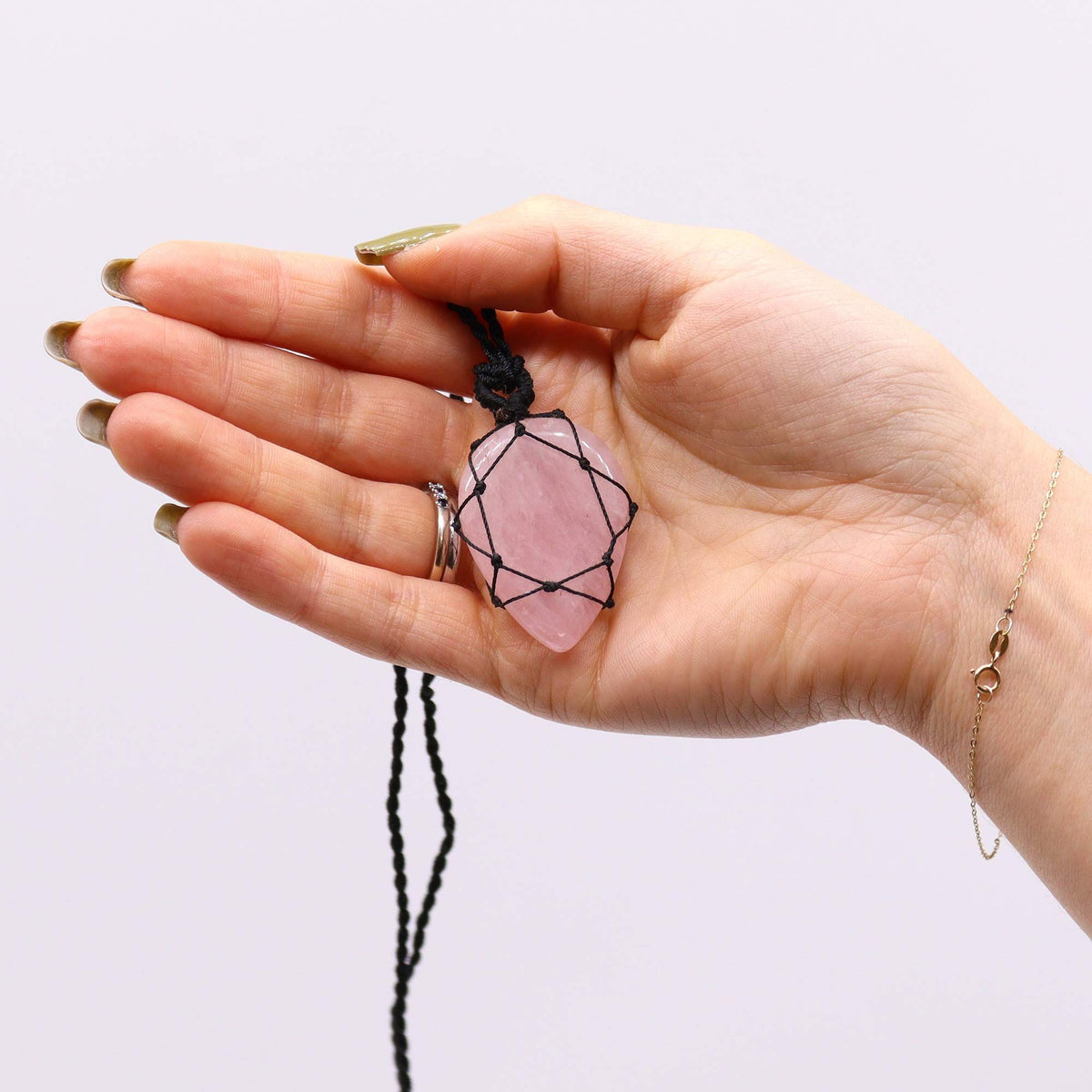 Colgante de lágrima de piedras preciosas entrelazada - Cuarzo rosa - Tienda Online de Productos Naturales y Ecológicos