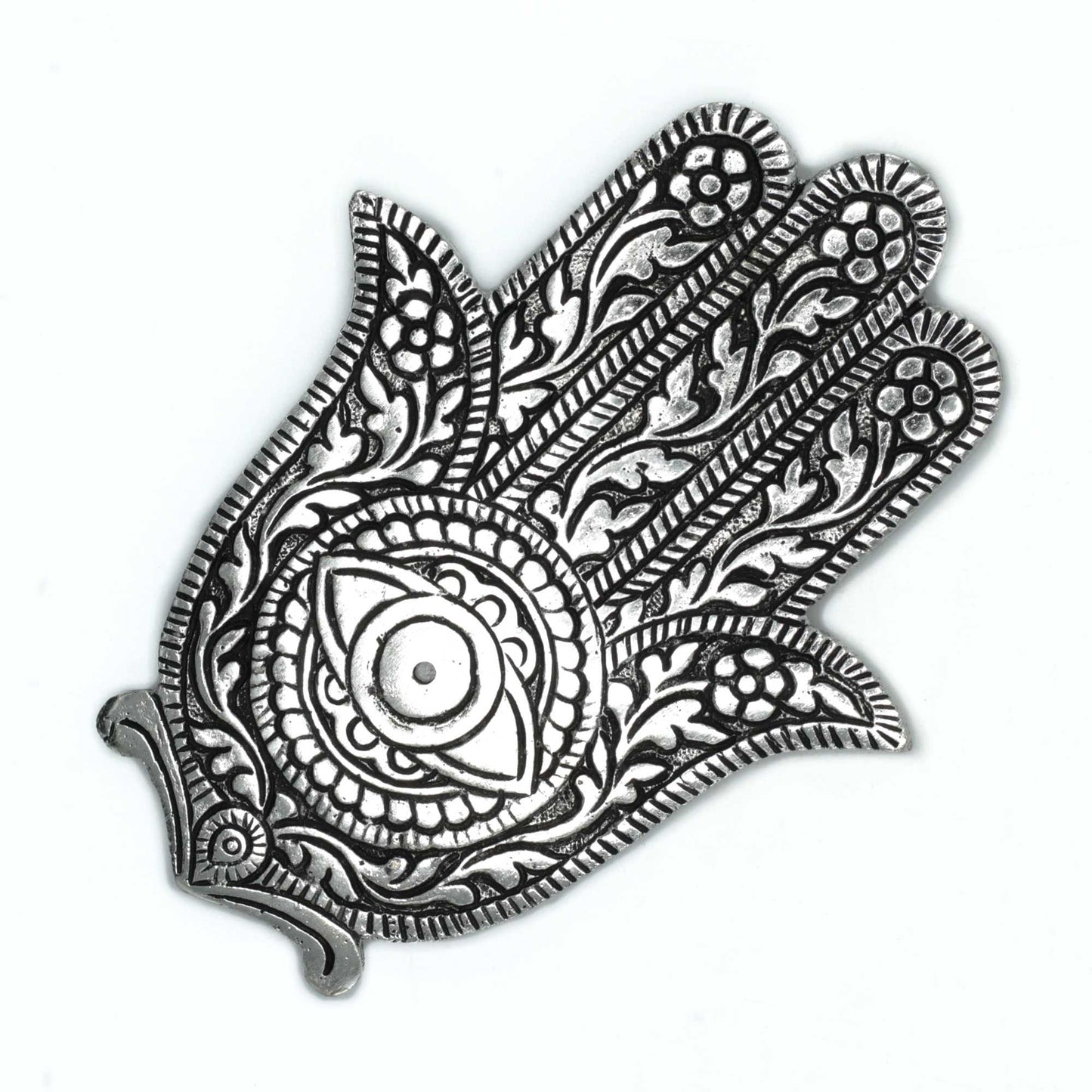 Porta-incienso Hamsa Aluminio Pulido 14cm - Tienda Online de Productos Naturales y Ecológicos