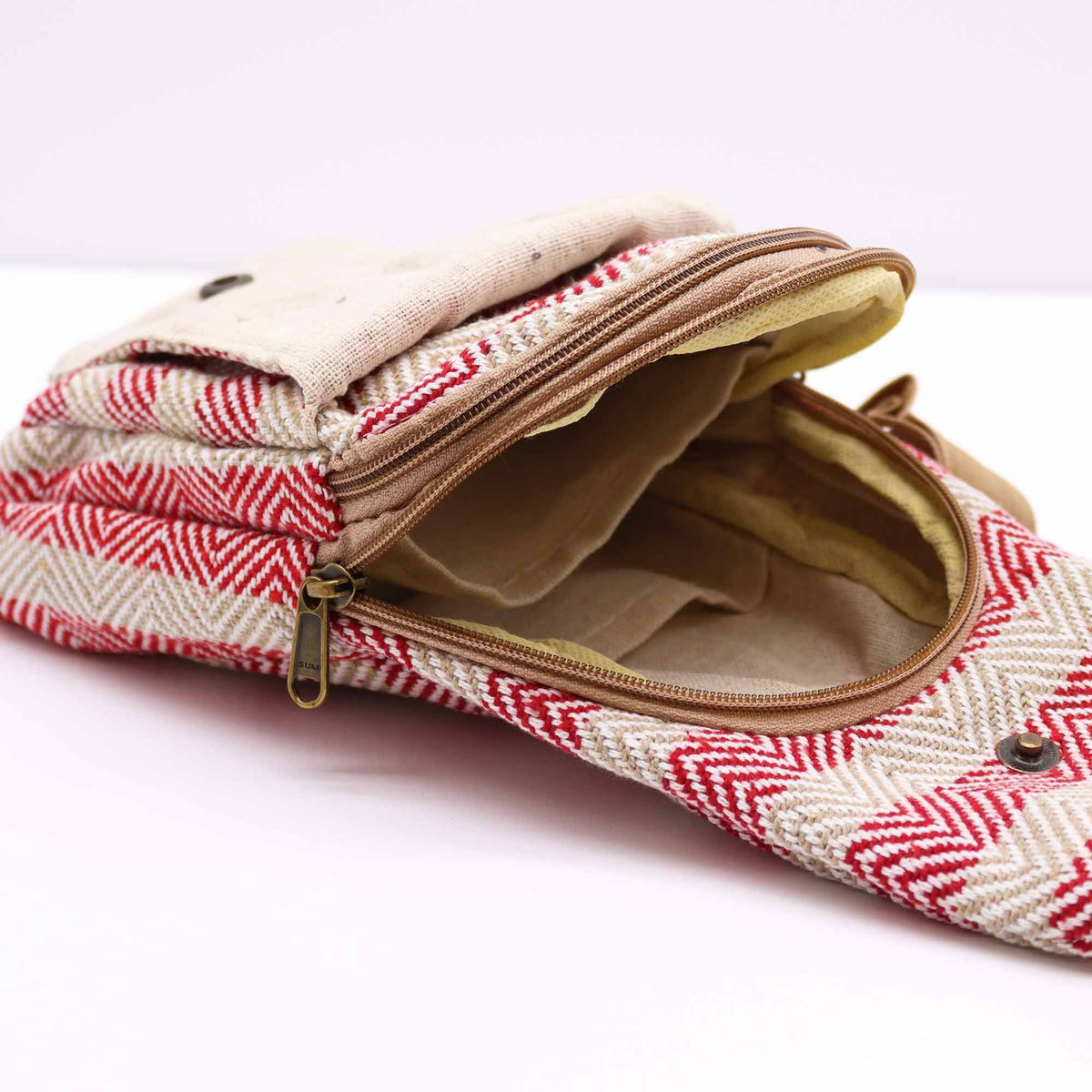 Bolso Bandolera de Algodon Natural - Marron Claro y Rosa - Tienda Online de Productos Naturales y Ecológicos