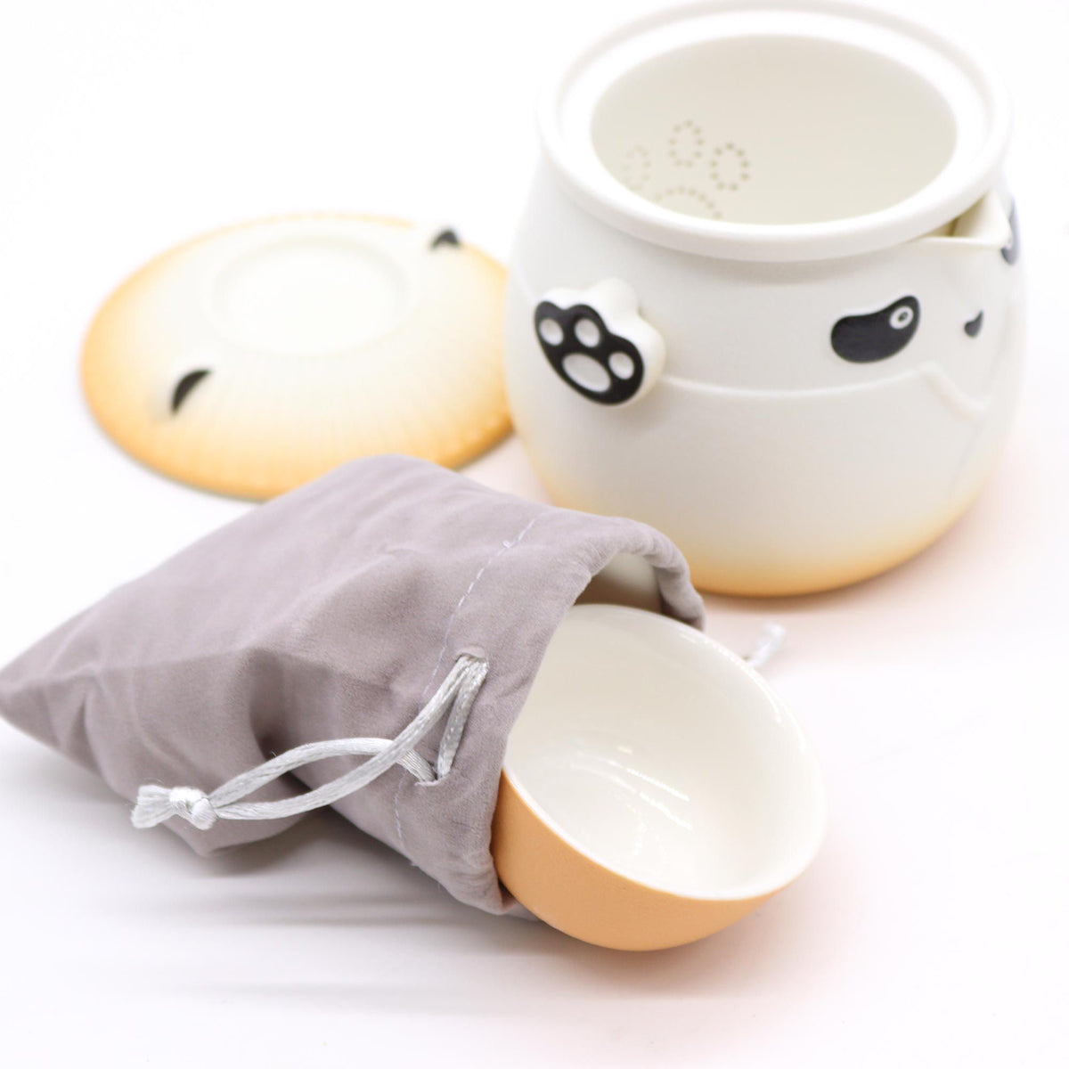 Juego de tetera Panda y tres tazas - Naranja - Tienda Online de Productos Naturales y Ecológicos