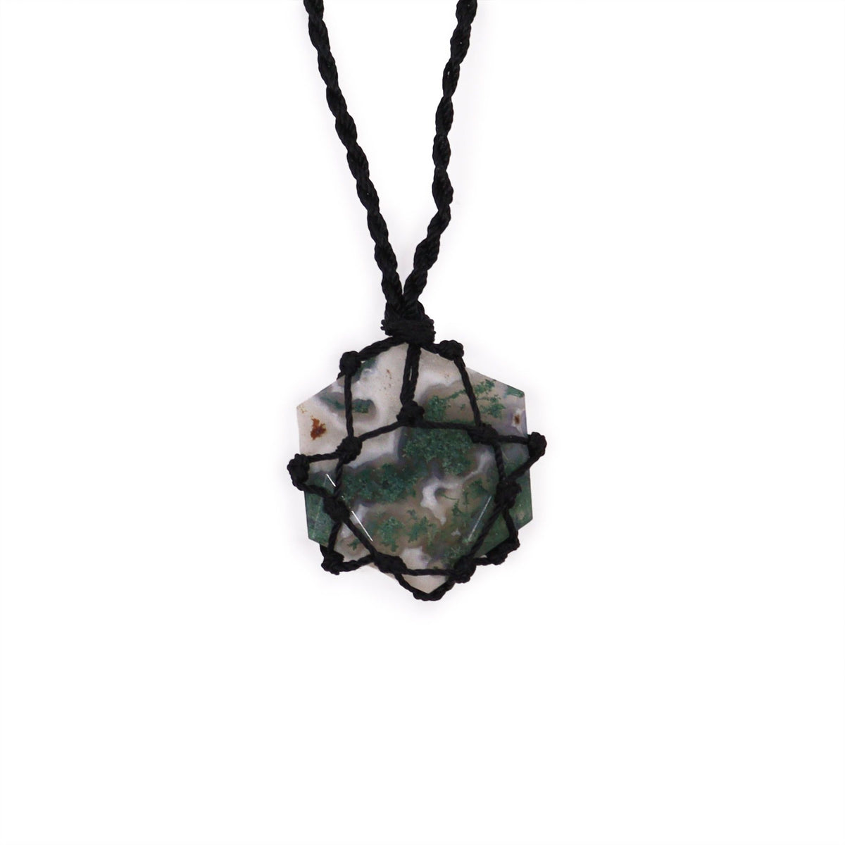 Colgante hexagonal de piedras preciosas entrelazada - Ágata de musgo - Tienda Online de Productos Naturales y Ecológicos