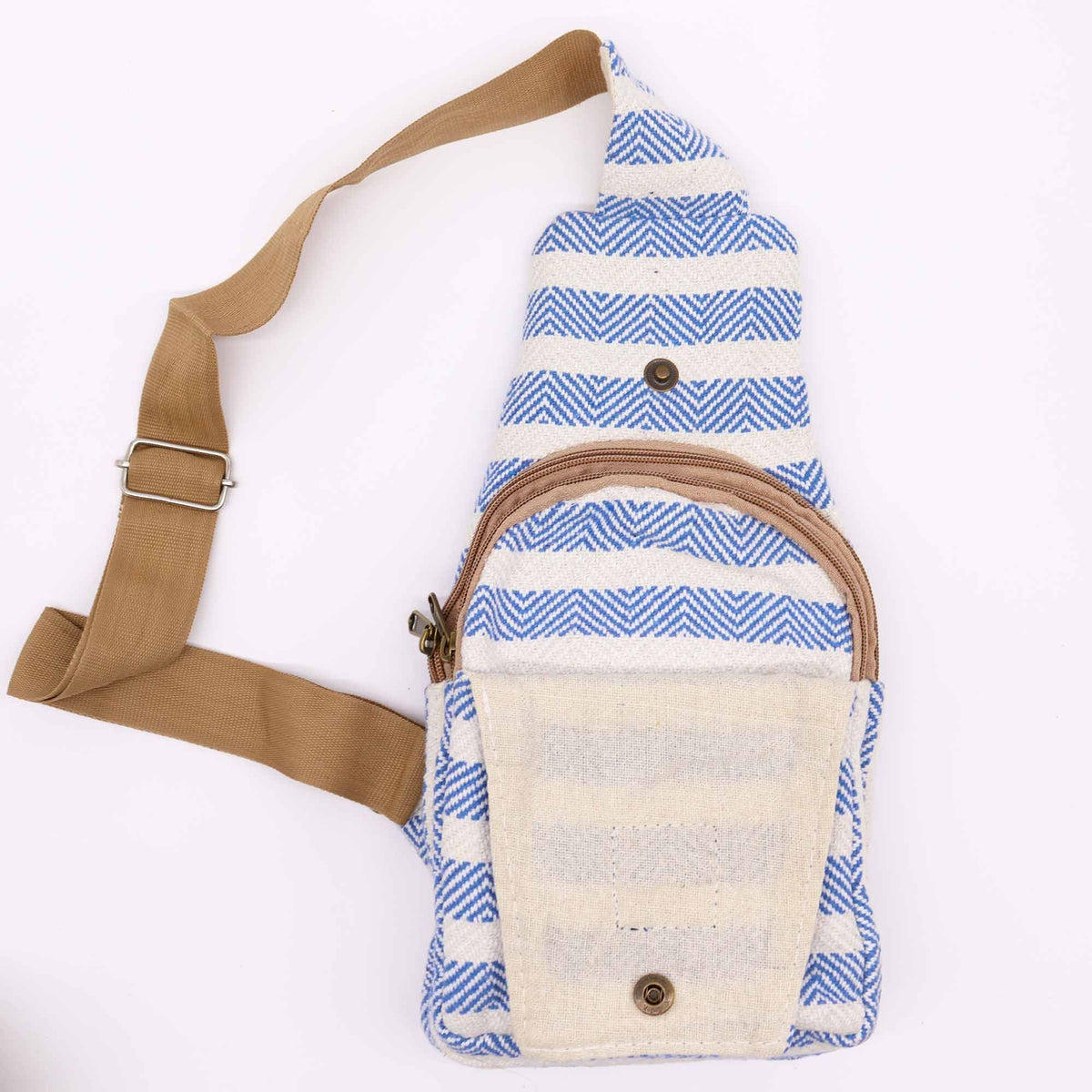 Bolso Bandolera de Algodon Natural - Azul y Blanco - Tienda Online de Productos Naturales y Ecológicos