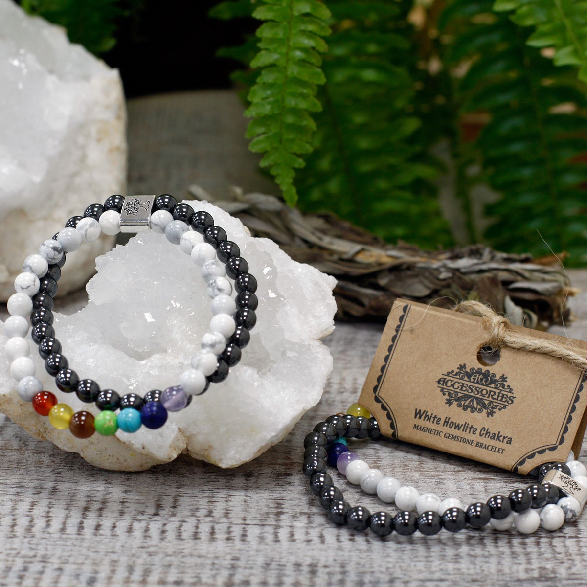 Pulsera de Piedras Preciosas Magnéticas - Chakra Howlita Blanco - Tienda Online de Productos Naturales y Ecológicos