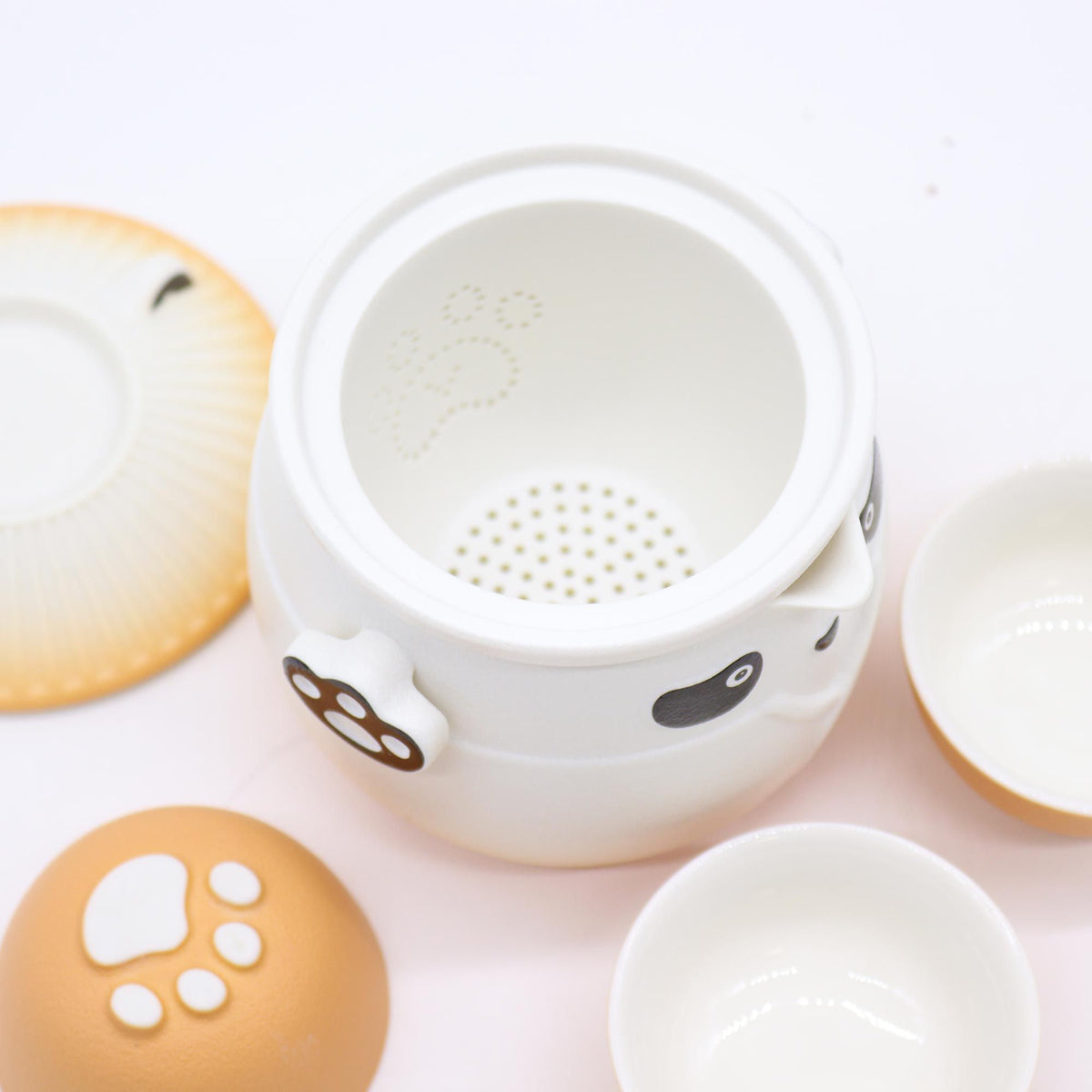 Juego de tetera Panda y tres tazas - Naranja - Tienda Online de Productos Naturales y Ecológicos