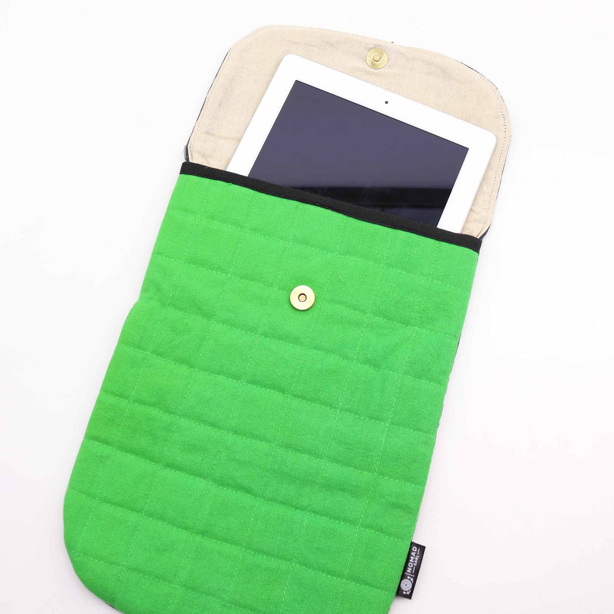 Funda acolchada para computadora portátil - Verde rana - Lavado de piedra de 14oz - Tienda Online de Productos Naturales y Ecológicos