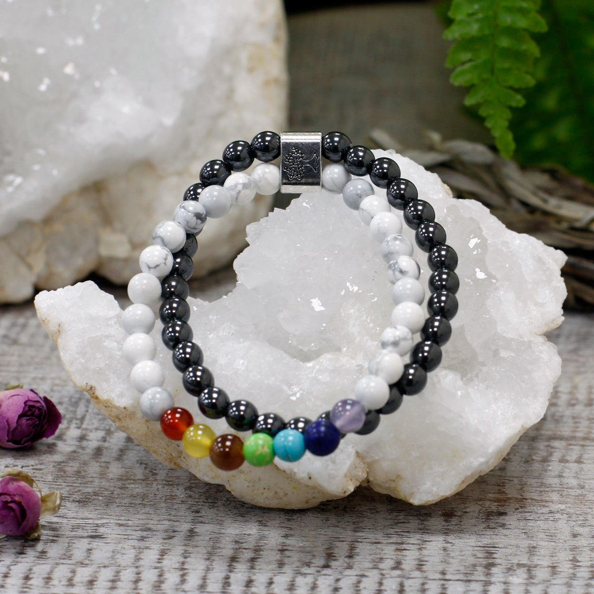 Pulsera de Piedras Preciosas Magnéticas - Chakra Howlita Blanco - Tienda Online de Productos Naturales y Ecológicos