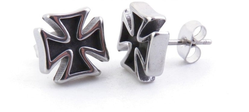 PENDIENTES PARA HOMBRES EN ACERO TITANIO EN FORMA DE CRUZ DE CABALLERO 11 MM CON TUERCAS MARIPOSA