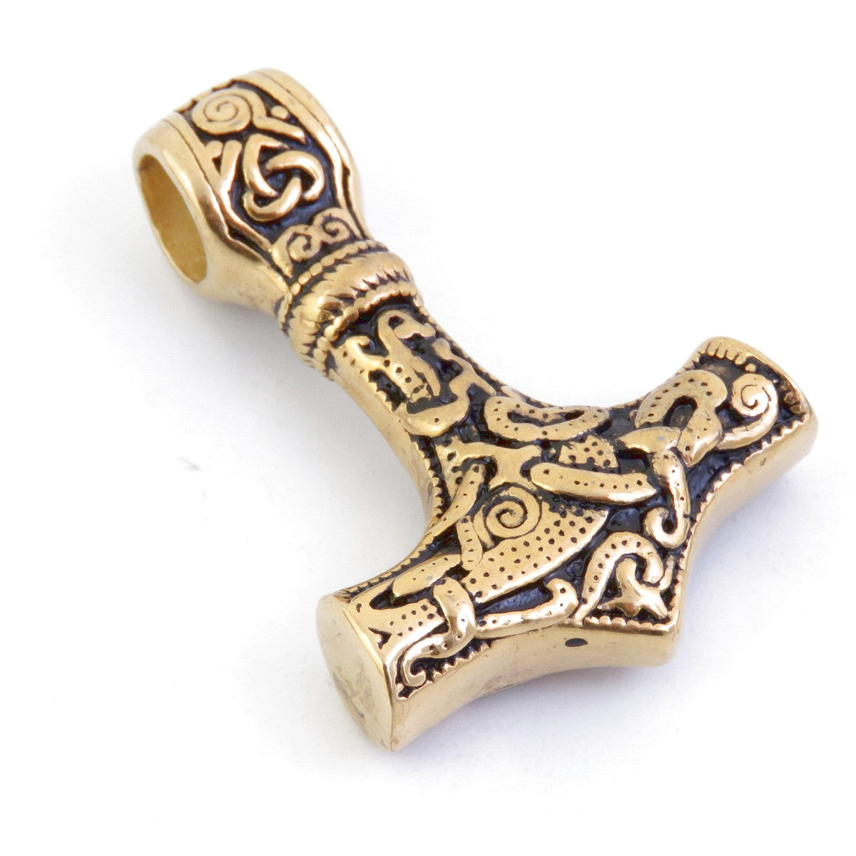 COLGANTE DE ACERO EN FORMA DE DE MARTILLO DE THOR DOBLE CARA 42 X 30 MM DORADO