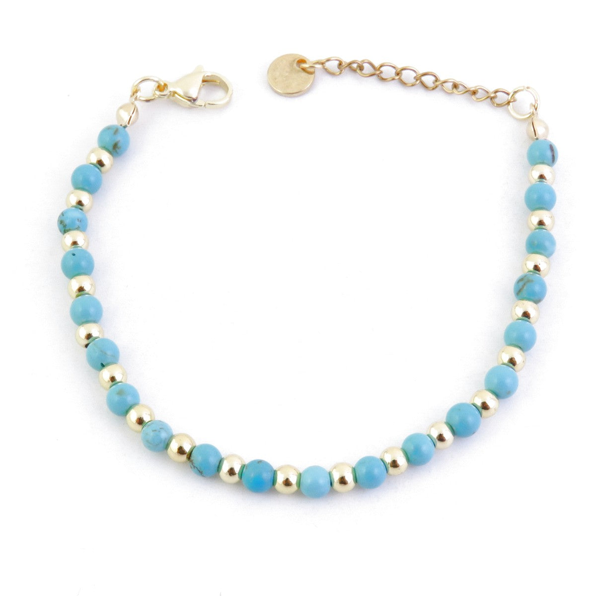 PULSERA DE ACERO INOXIDABLE CON PIEDRA DE 4 MM Y BOLA ACERO DE 3 MM LARGO 17 + 3 CM TURQUESINA
