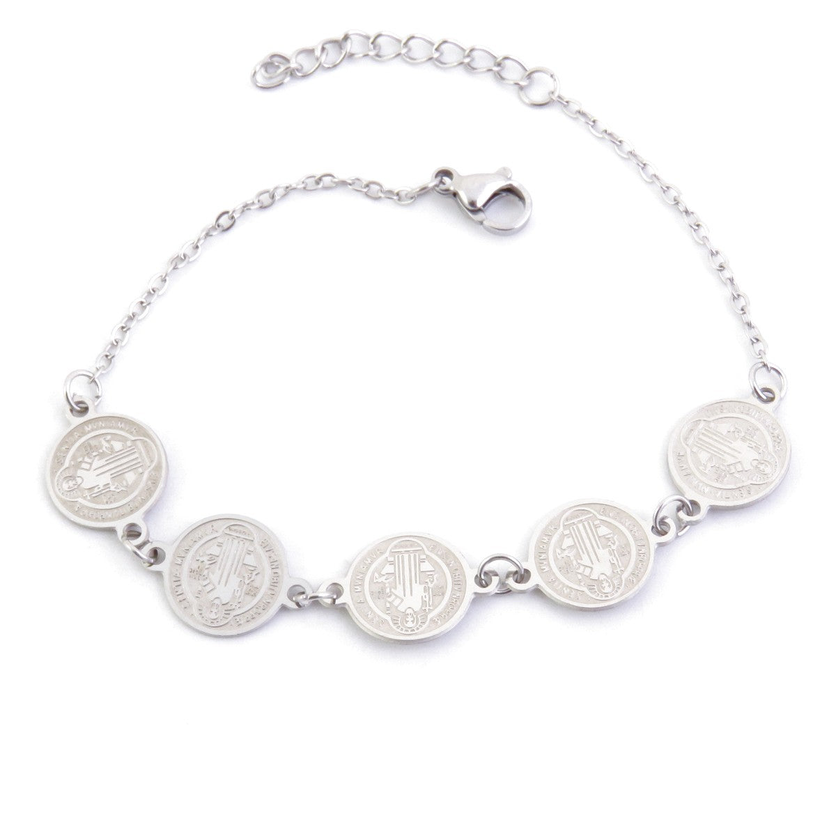 PULSERA DE ACERO INOXIDABLE DE 17 + 3 CM CON DIJES DE SAN BENITO DE 11 MM